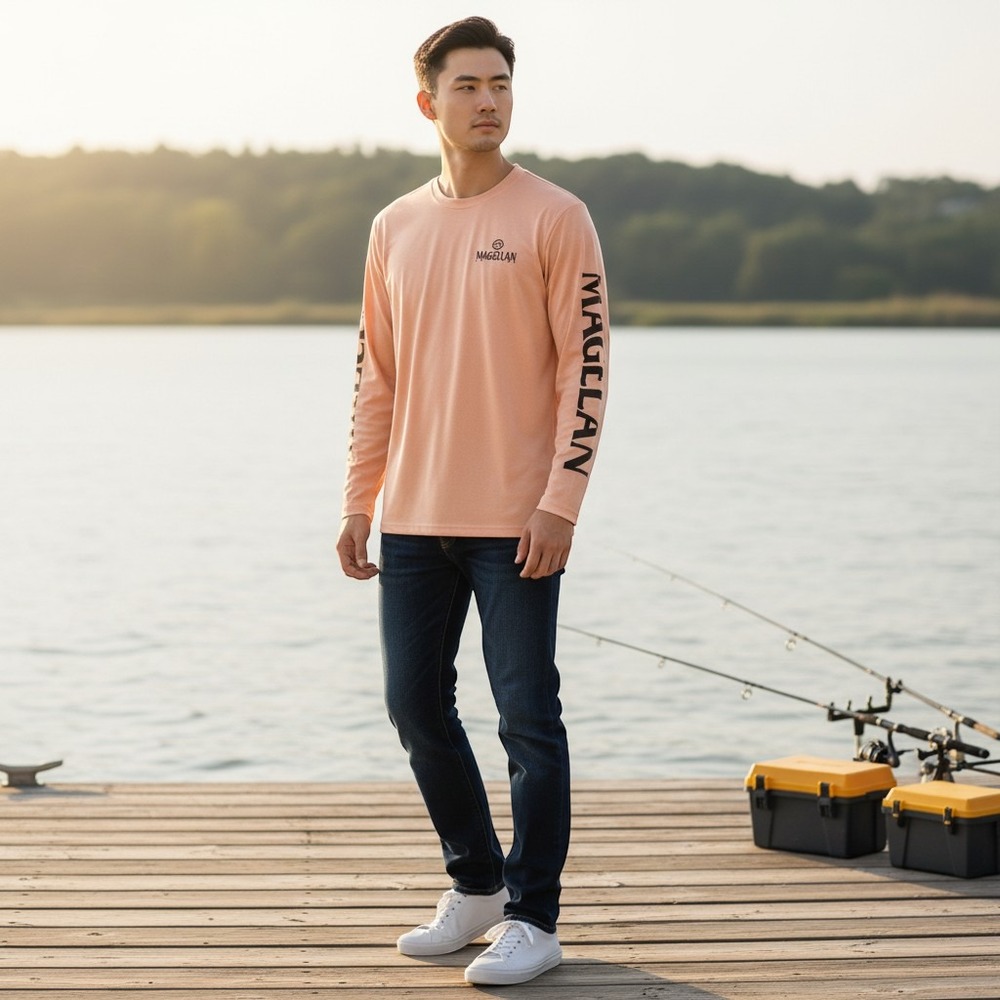Magellan Outdoors Mens XL Peach MagShield Long Sleeve Fishing Performance Shirt